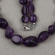 Bids.com Amethyst Beaded Necklace, Genuine Raw Amethyst Beads Necklace for Women in Sterling Silver, February Birthstone Necklace, Gift for Mom Necklaces