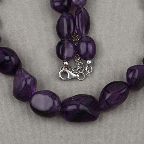 Bids.com Amethyst Beaded Necklace, Genuine Raw Amethyst Beads Necklace for Women in Sterling Silver, February Birthstone Necklace, Gift for Mom Necklaces