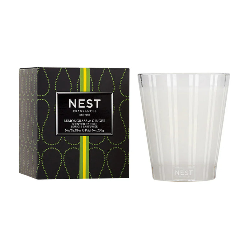 Nava Beauty Nest New York Lemongrass and Ginger Candle White Smoke Classic 8.1 OZ,3-Wick 21.2 OZ