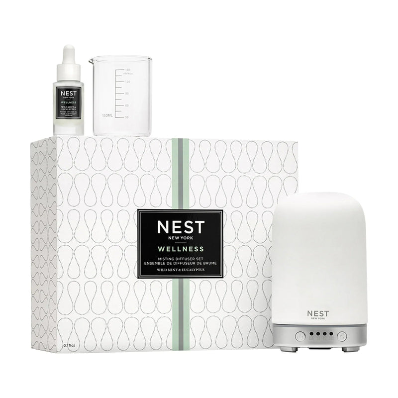 Nava Beauty Nest New York Misting Diffuser Set With Wild Mint and Eucalyptus 0.78 OZ White Smoke