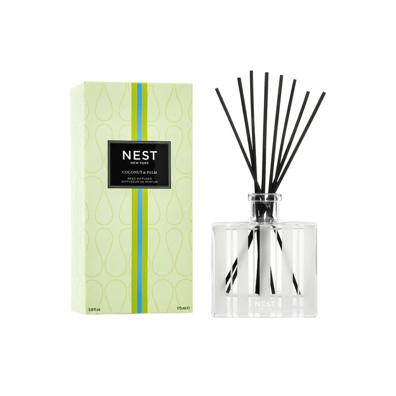 Nava Beauty Nest New York Coconut and Palm Reed Diffuser 5.9 OZ White Smoke
