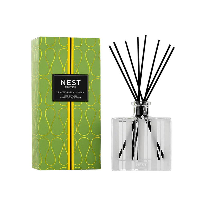 Nava Beauty Nest New York Lemongrass and Ginger Reed Diffuser 5.9 OZ White Smoke