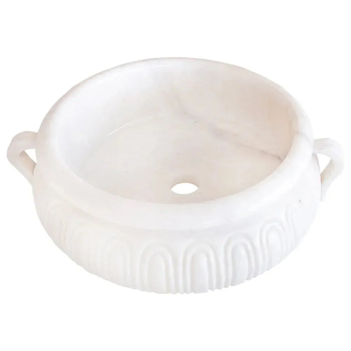 Calacatta White Marble Vessel Saucepan Shape Above Vanity Bathroom Sink (D)17" (H)6"