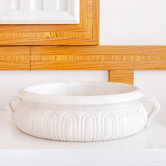 Calacatta White Marble Vessel Saucepan Shape Above Vanity Bathroom Sink (D)17" (H)6"