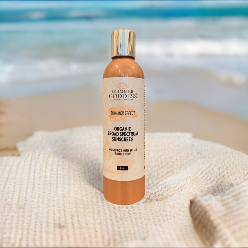 Glimmer Goddess® Organic Skin Care Goddess Glow Shimmer Suntan Lotion SPF 40 – Reef-Safe Radiance Lotions & Creams