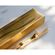 KOH-I-NOOR Beauty USA Gold & Chrome Medium Nylon Bristles Toothbrush by Lavorati a Mano Toothbrush Dark Gray Gold,Chrome