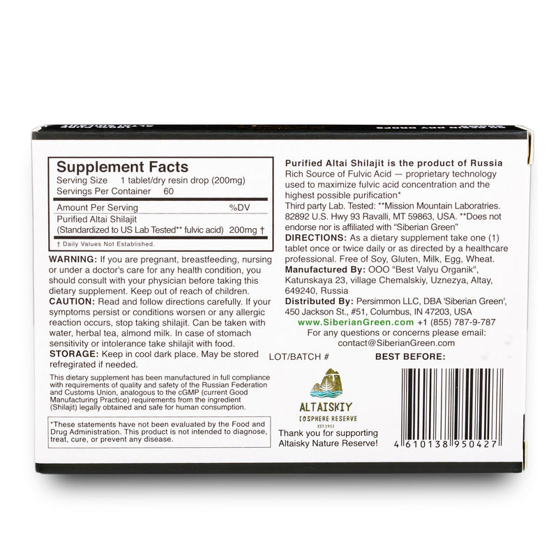 SiberianGreen.com Siberian Green Shilajit Dry Drops | Altai Golden Mountains | 60 x 200mg Herbs