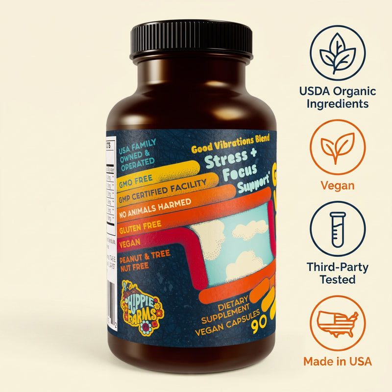 Hippie Farms Stress Support - Good Vibrations Blend - Ashwagandha, Lions Mane, & More Vitamins & Supplements Antique White