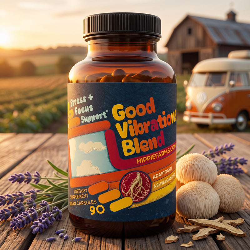 Hippie Farms Stress Support - Good Vibrations Blend - Ashwagandha, Lions Mane, & More Vitamins & Supplements Antique White