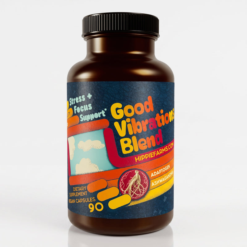 Hippie Farms Stress Support - Good Vibrations Blend - Ashwagandha, Lions Mane, & More Vitamins & Supplements Black