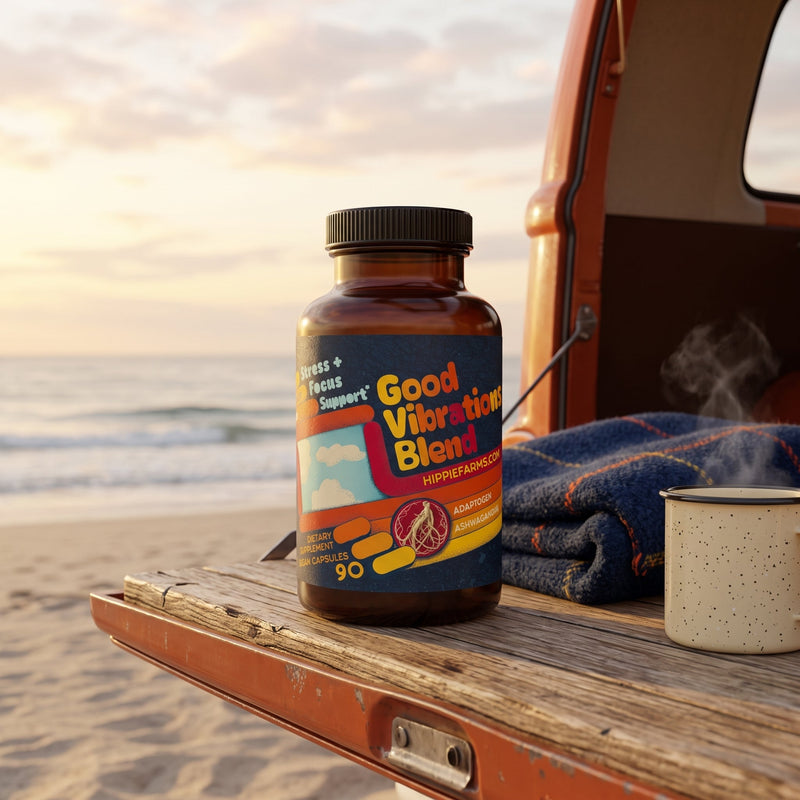 Hippie Farms Stress Support - Good Vibrations Blend - Ashwagandha, Lions Mane, & More Vitamins & Supplements Antique White