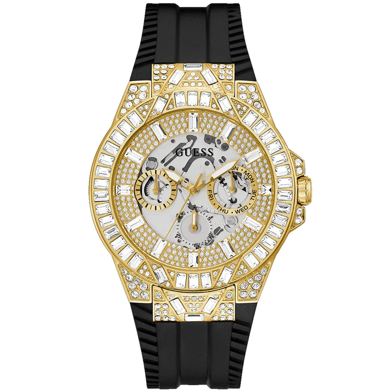 Bids.com Guess Men's Black Gold Tone Multi-function Watches