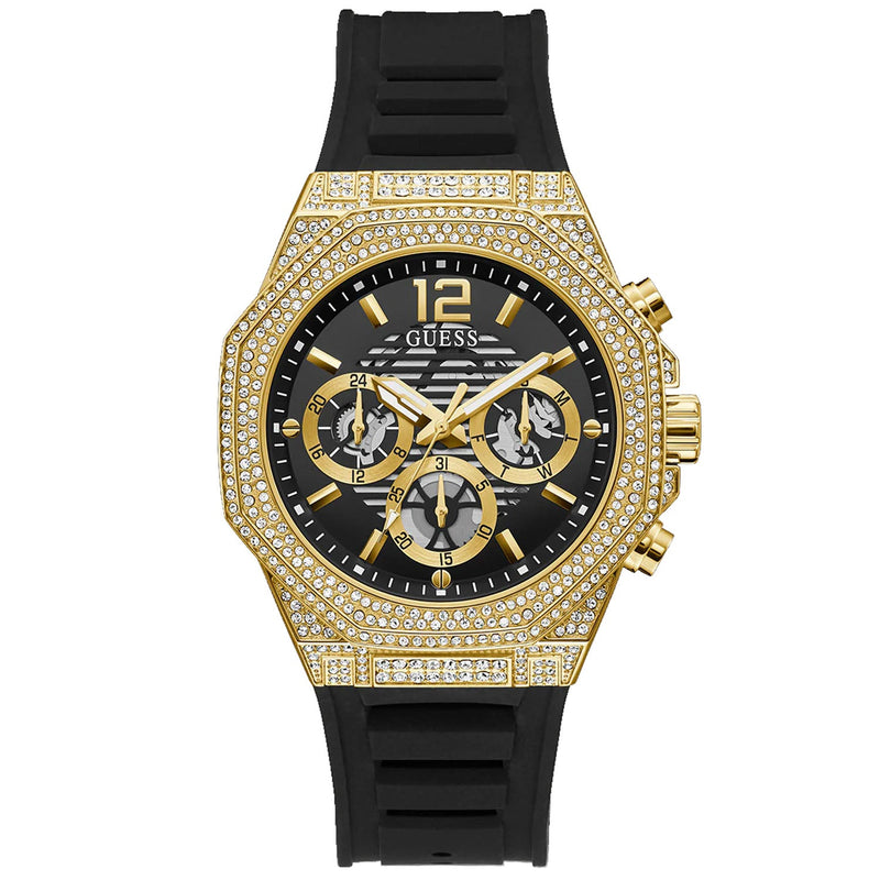 Bids.com Guess Men's Momentum Black Gold Tone Multi-function Watches