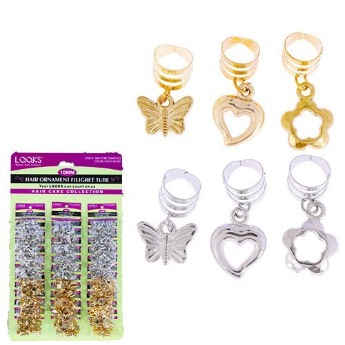 VIP Extensions HAIR ORNAMENT FILIGREE TUBE SHAPES GOLD/SILVER 10MM Hair Accessories
