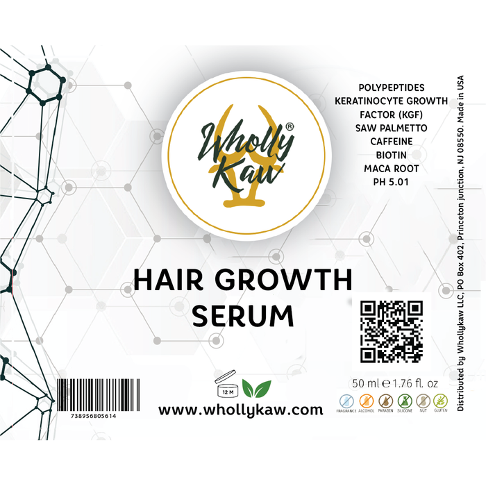 Wholly Kaw Hair Growth Serum - Polypeptides, Caffeine, Biotin, Keratinocyte Growth Factors 50 ml or 1.69 fl. oz.