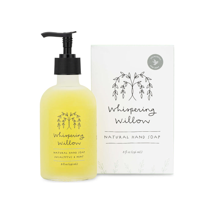 Whispering Willow - Eucalyptus & Mint Natural Hand Soap in a Glass Bottle 8oz. 