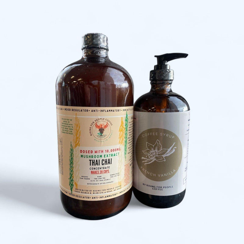 Rising For People Coffee Co. Happy Mushroom Thai Chai & French Vanilla Syrup Coffee