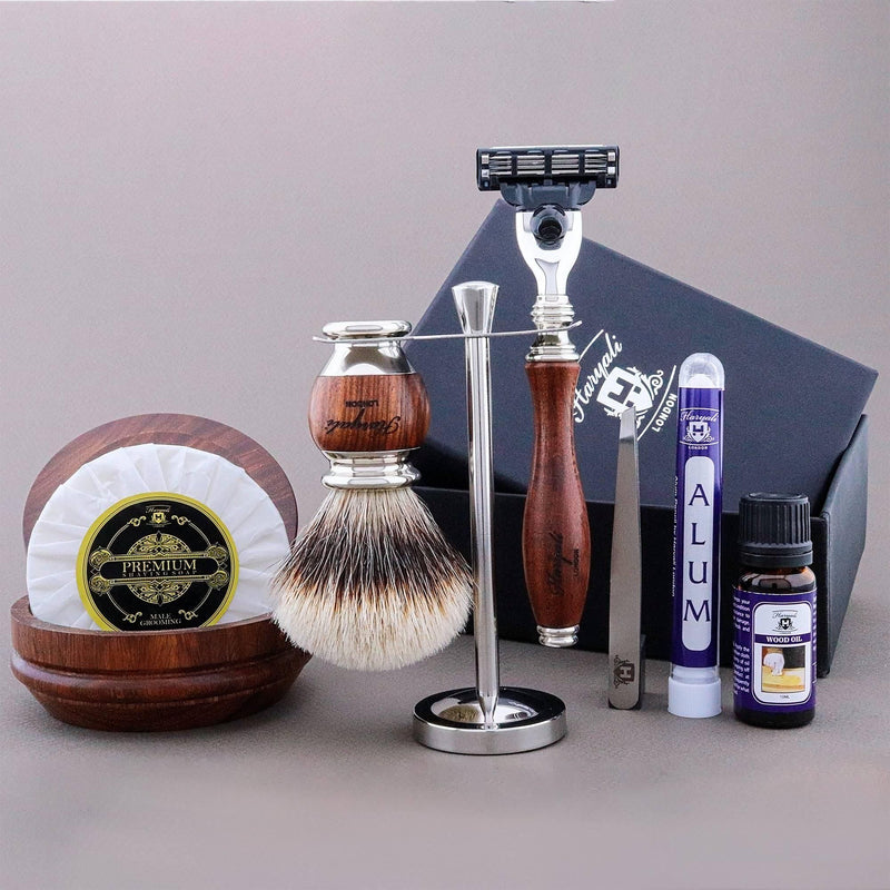 Haryali London USA Haryali's Wooden Range Silvertip Badger Hair Shaving Kit