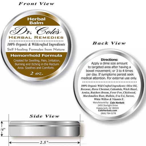 COLEHERBALS 01 - Dr. Cole's Organic Hemorrhoid Balm Herbal