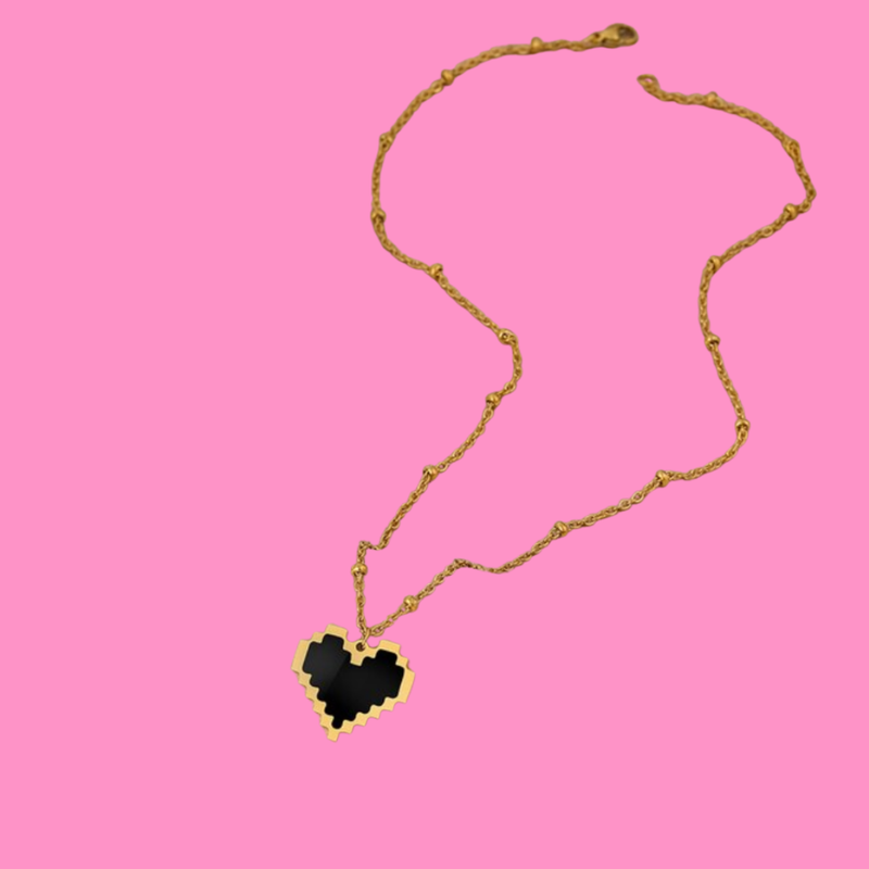 Medusa's Makeup Pixel Heart Necklace - Gold