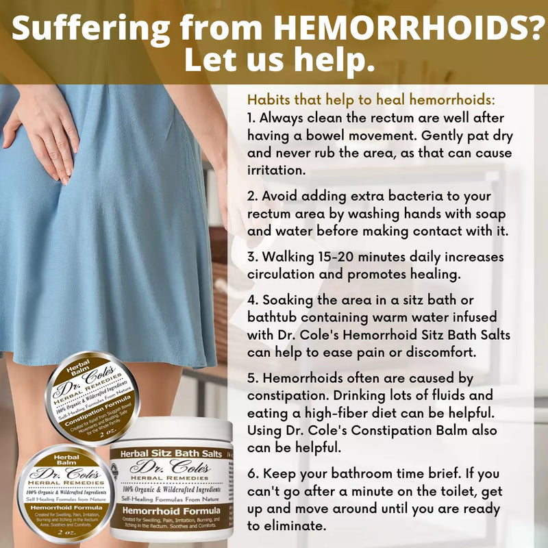 COLEHERBALS Dr. Cole's Hemorrhoid Balm, Salts, and Constipation Balm Bundle