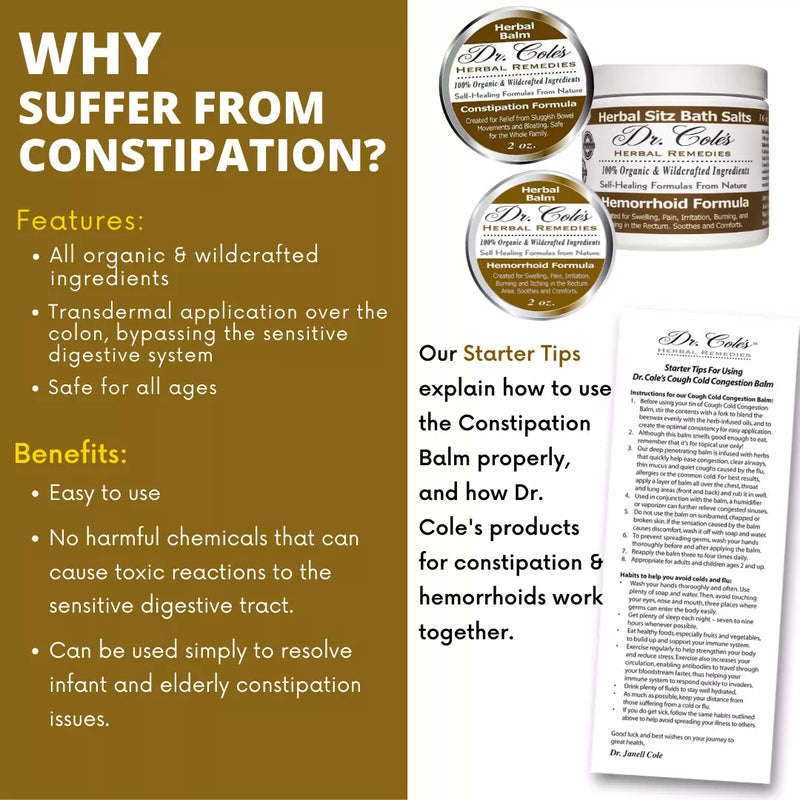 COLEHERBALS Dr. Cole's Hemorrhoid Balm, Salts, and Constipation Balm Bundle