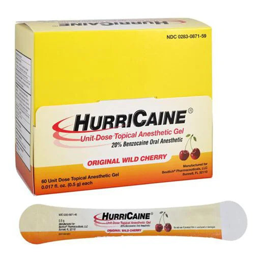 HurriCaine Hurricaine Gel 20% Benzocaine Wild Cherry Box of 60 Individual 0.5g Unit Doses Medicine & Drugs