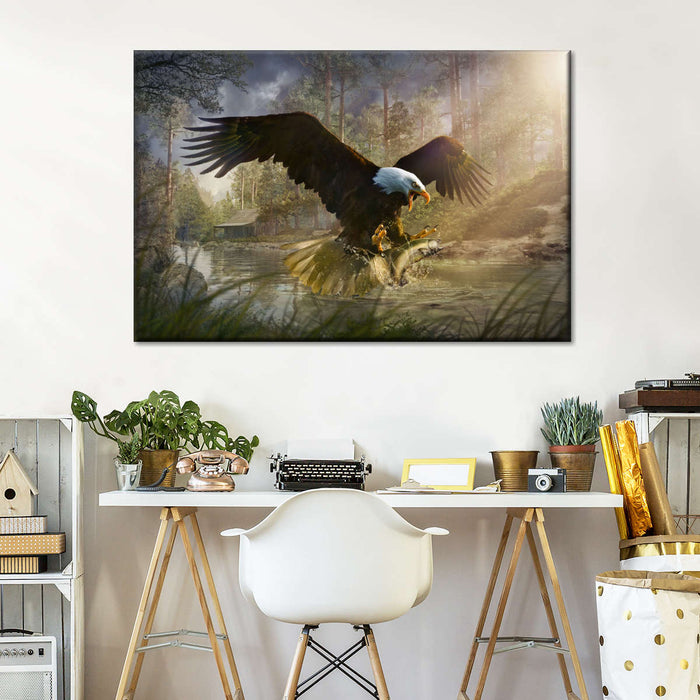 Bald Eagle Catching Fish Wall Art