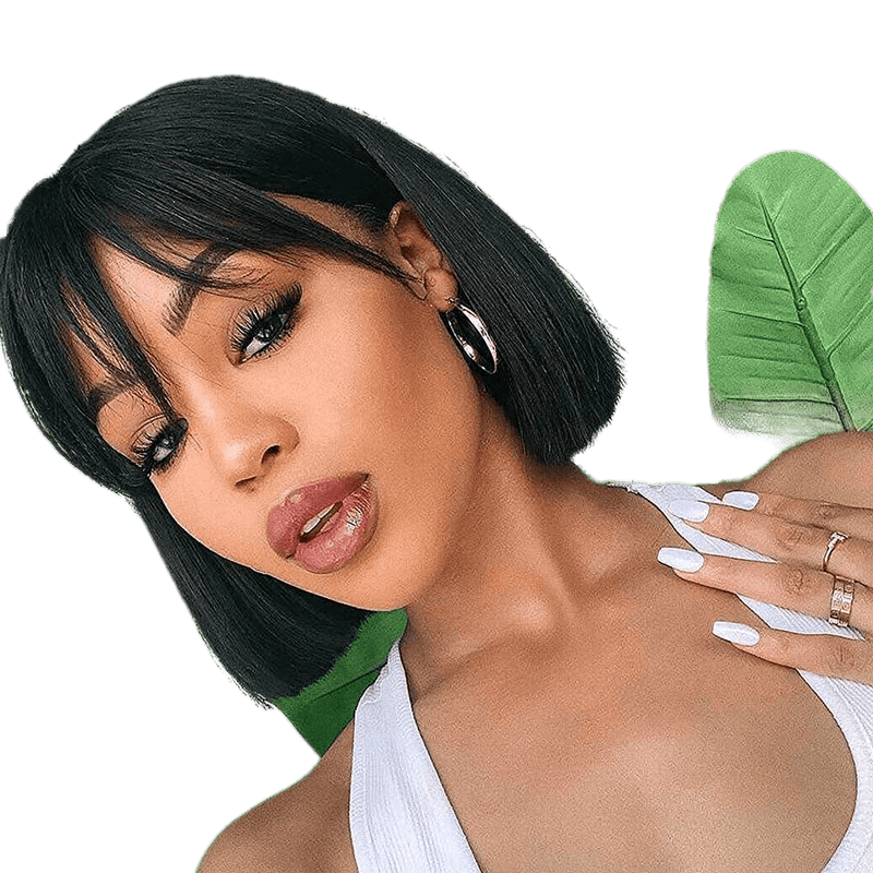 VIP Extensions Human Hair Short Bob Wigs with Bangs Wigs
