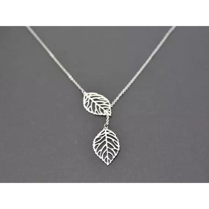 Gold Silver Twin Filigree Leaf Y shape Lariat Adjustable Necklace