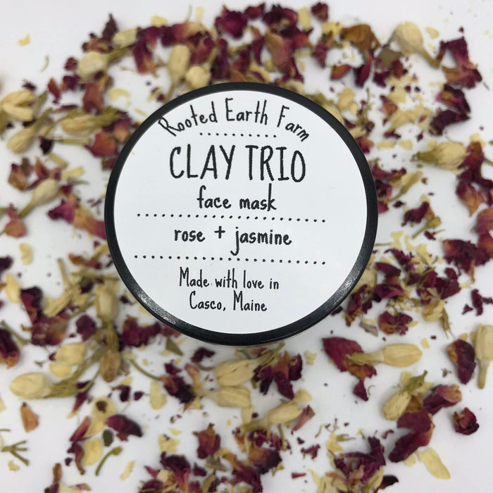 Rooted Earth Farm + Apothecary - Rose + Jasmine Clay Trio Face Mask 2oz. 