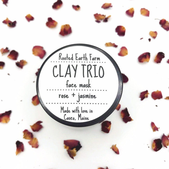 Rooted Earth Farm + Apothecary - Rose + Jasmine Clay Trio Face Mask 2oz. 