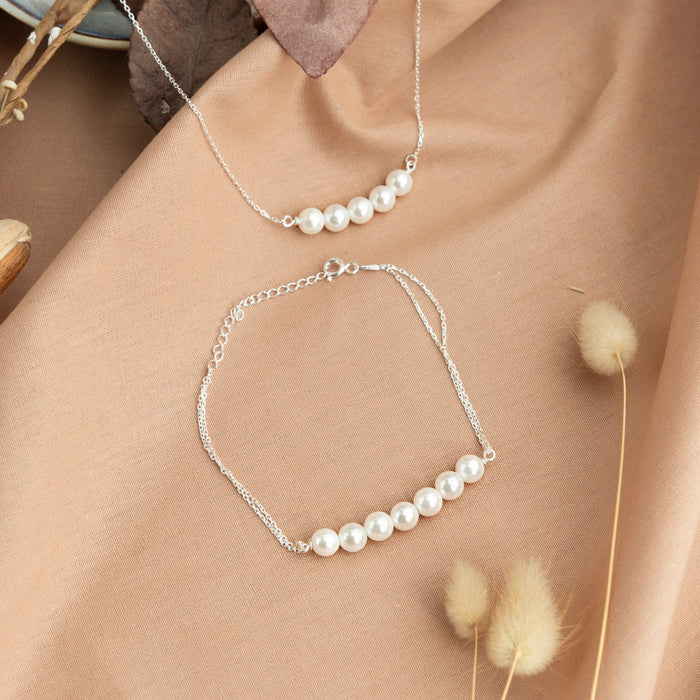 Minimalist Pearl Necklace Bracelet Jewelry Set