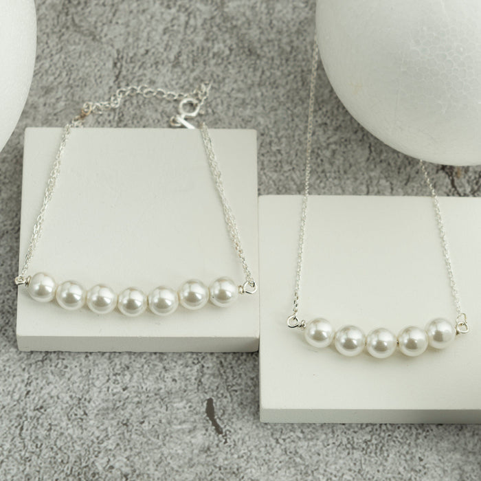 Minimalist Pearl Necklace Bracelet Jewelry Set