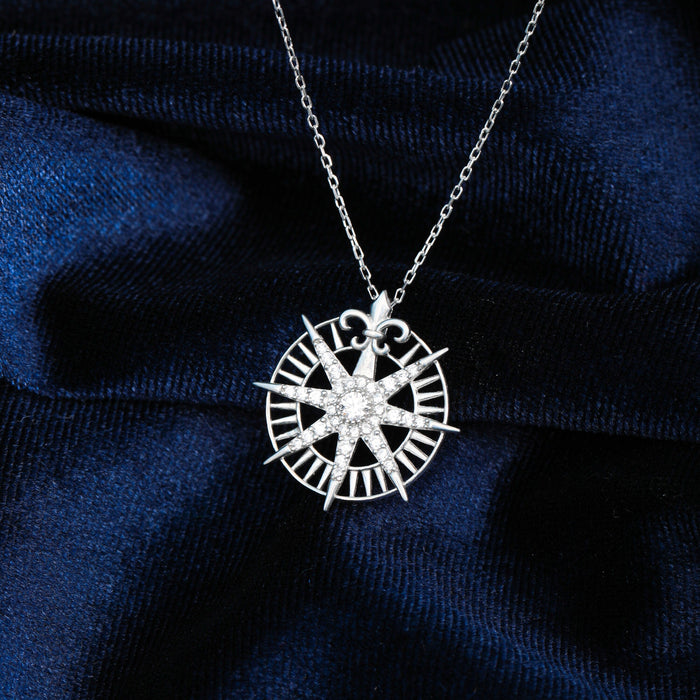 North Necklace Women, Sterling Silver Dainty Necklace, Crystal Compass Necklace, Compass Jewelry