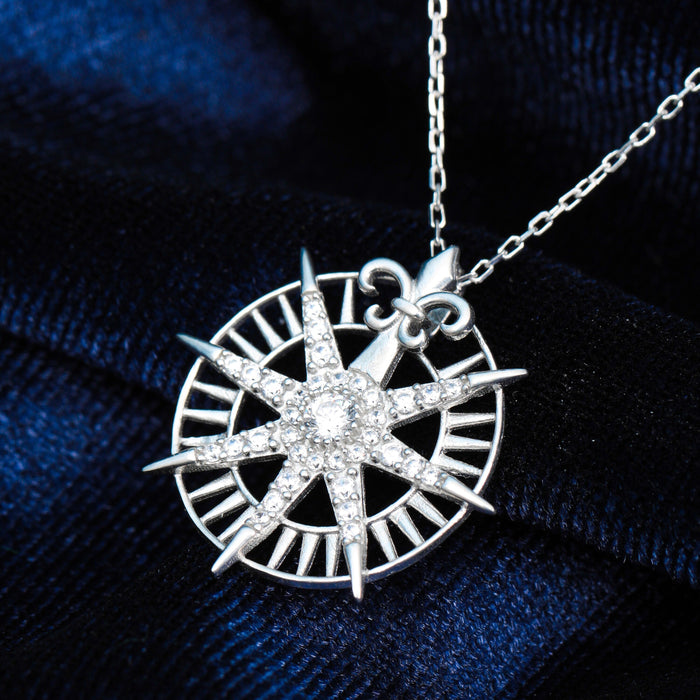 North Necklace Women, Sterling Silver Dainty Necklace, Crystal Compass Necklace, Compass Jewelry