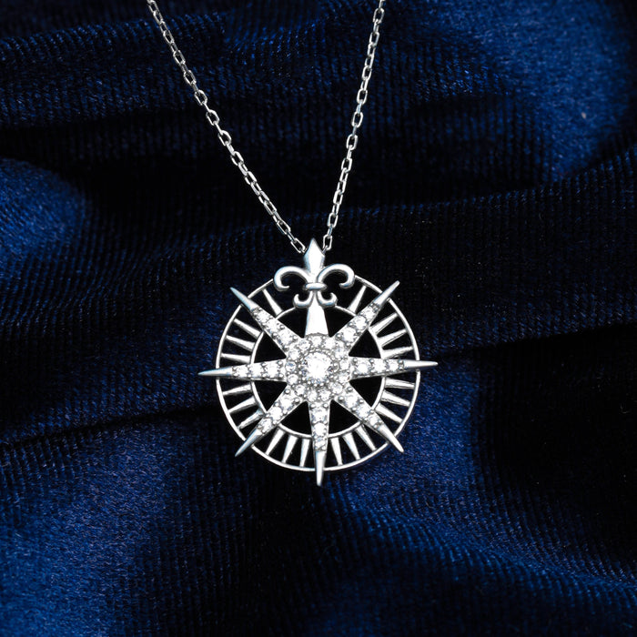 North Necklace Women, Sterling Silver Dainty Necklace, Crystal Compass Necklace, Compass Jewelry