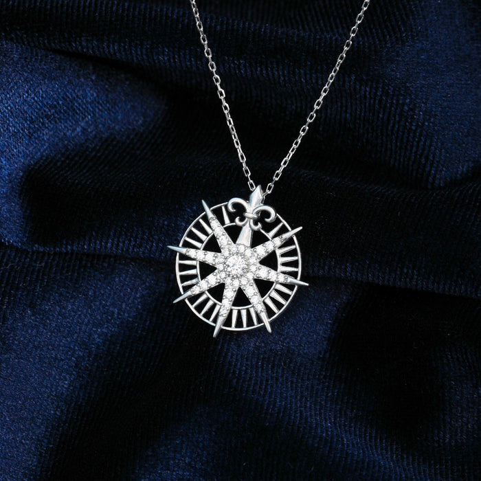 North Necklace Women, Sterling Silver Dainty Necklace, Crystal Compass Necklace, Compass Jewelry