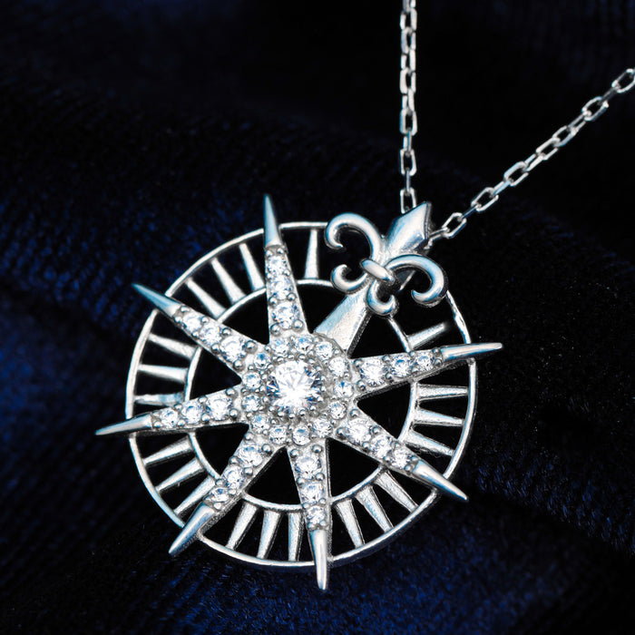 North Necklace Women, Sterling Silver Dainty Necklace, Crystal Compass Necklace, Compass Jewelry