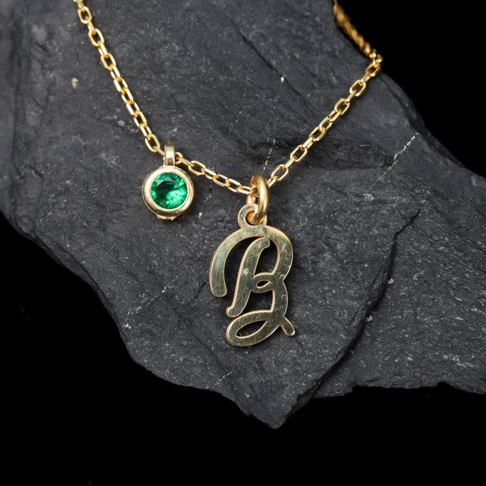 Tiny Initial Birthstone Necklace, Mother Days Gift, Letter And Birthstone Necklace