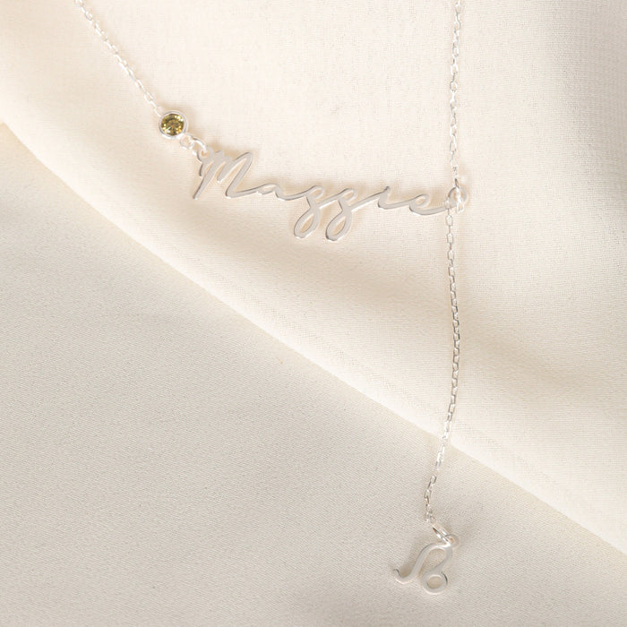 Personalized Name Necklace with Gemini Leo Virgo Scorpio Aries Zodiac Sign