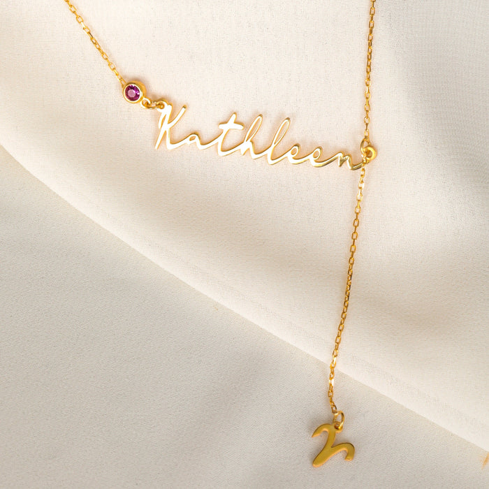 Personalized Name Necklace with Gemini Leo Virgo Scorpio Aries Zodiac Sign