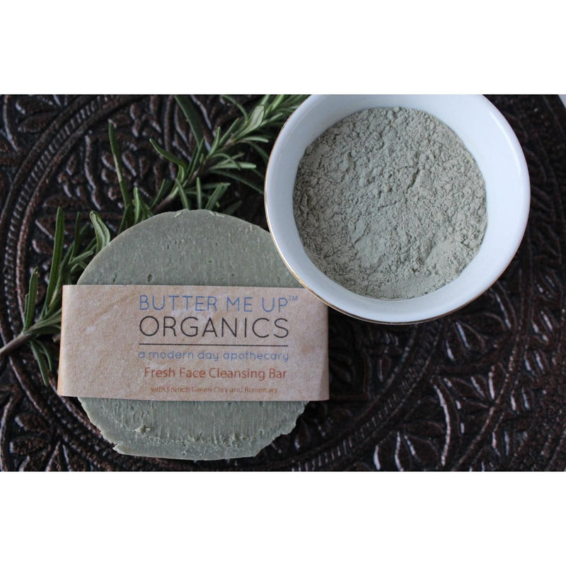 Butter Me Up Organics Face Wash Facial Cleansing Bar with French Green Sea Clay Face