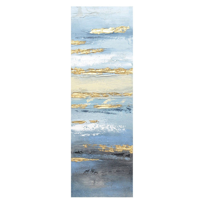 Shopbobbys Premius Wind And Water Abstract Hand Embellished Foil Canvas Wall Art, Blue-Gold, 12X35.5 Inches