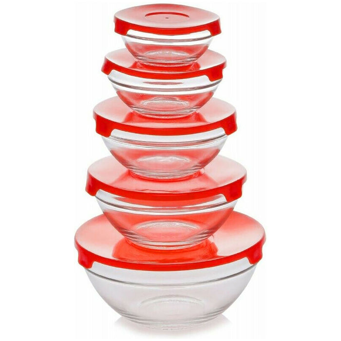 Shopbobbys Premius 5-Piece Multi-Function Cooking And Prep Bowls With Red Lids