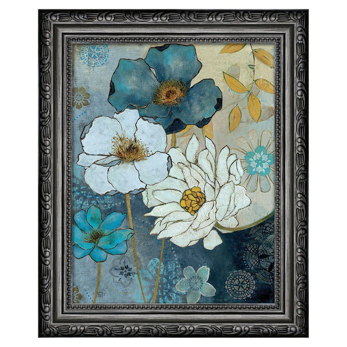 Shopbobbys Premius Floral Small Traditional Framed Wall Art, White-Blue, 9X11 Inches