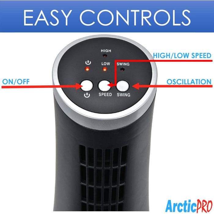 Shopbobbys Arctic-Pro Desktop Oscillating Slim Mini Tower Fan, Black, 12 Inches