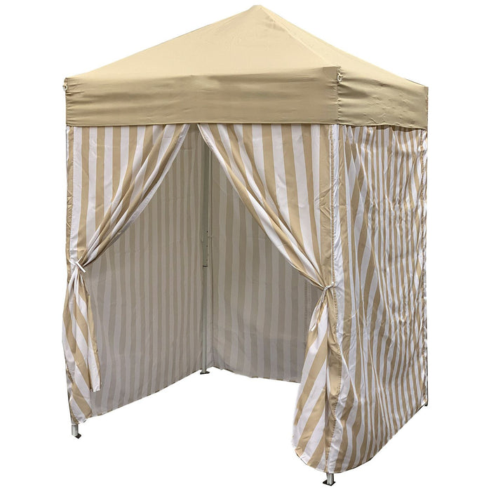 Shopbobbys Just Relax Patio Pop-Up Striped Cabana Tent, Beige-White, 5X5 Feet