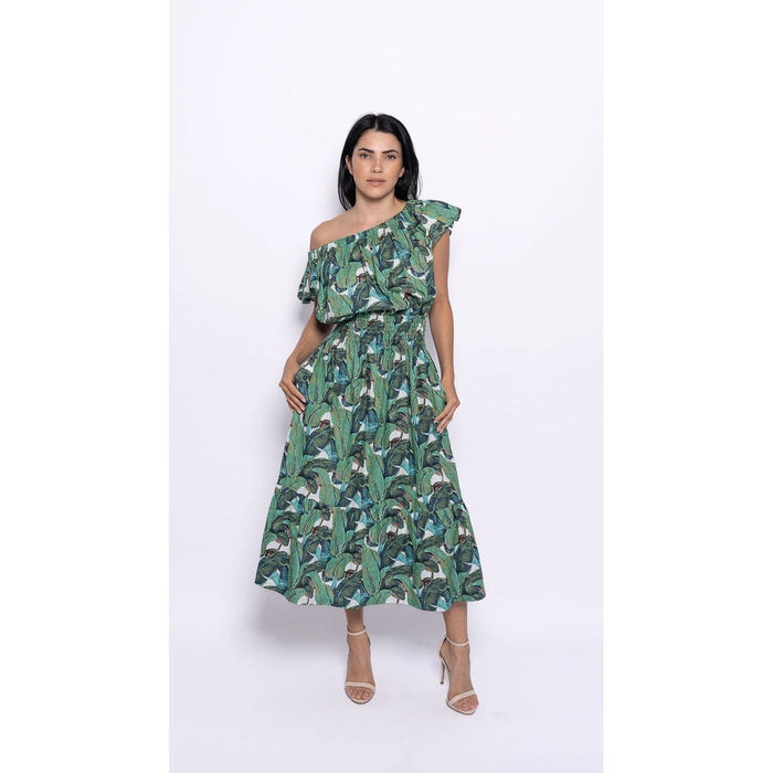 Petal Sleeve Long Dress | Banana Green