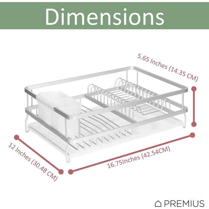 Shopbobbys Premius Aluminum Dish Rack With Drainage Tray And Cutlery Holder, 16.75X12X5.65 Inches